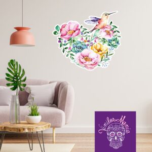 Corazón de flores con pájaro